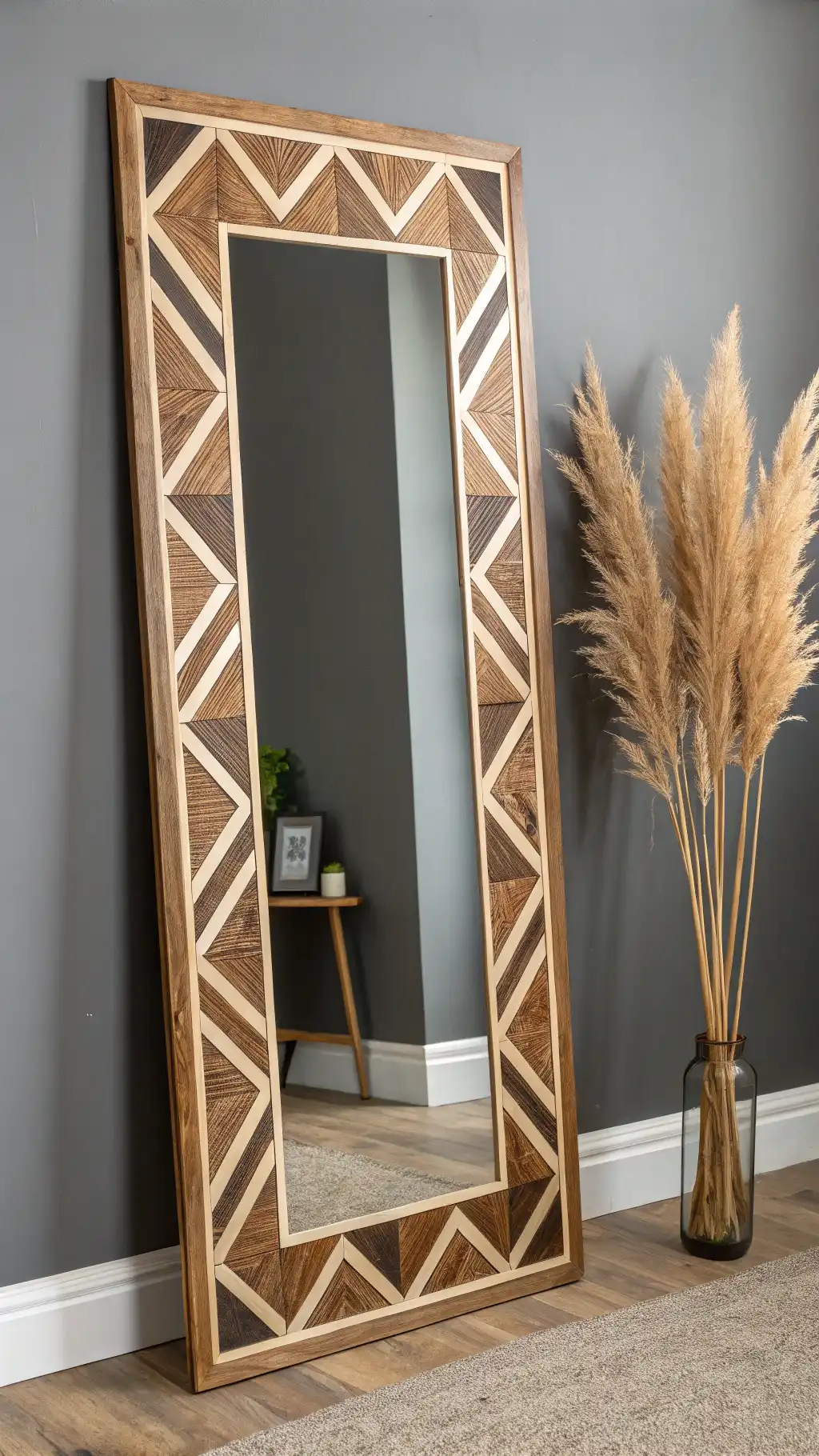 Geometric Wood Inlay Mirror