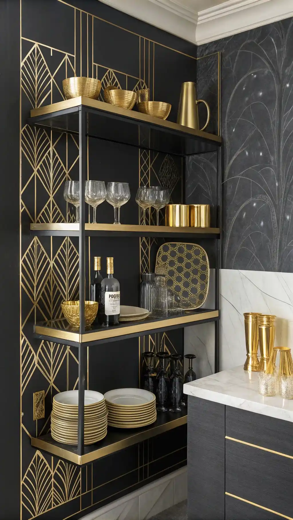 Glamorous Art Deco Corner Display Shelving