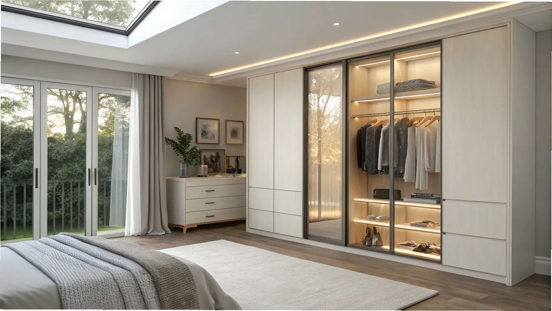 Glass-Fronted Walk-In Wardrobe Integration
