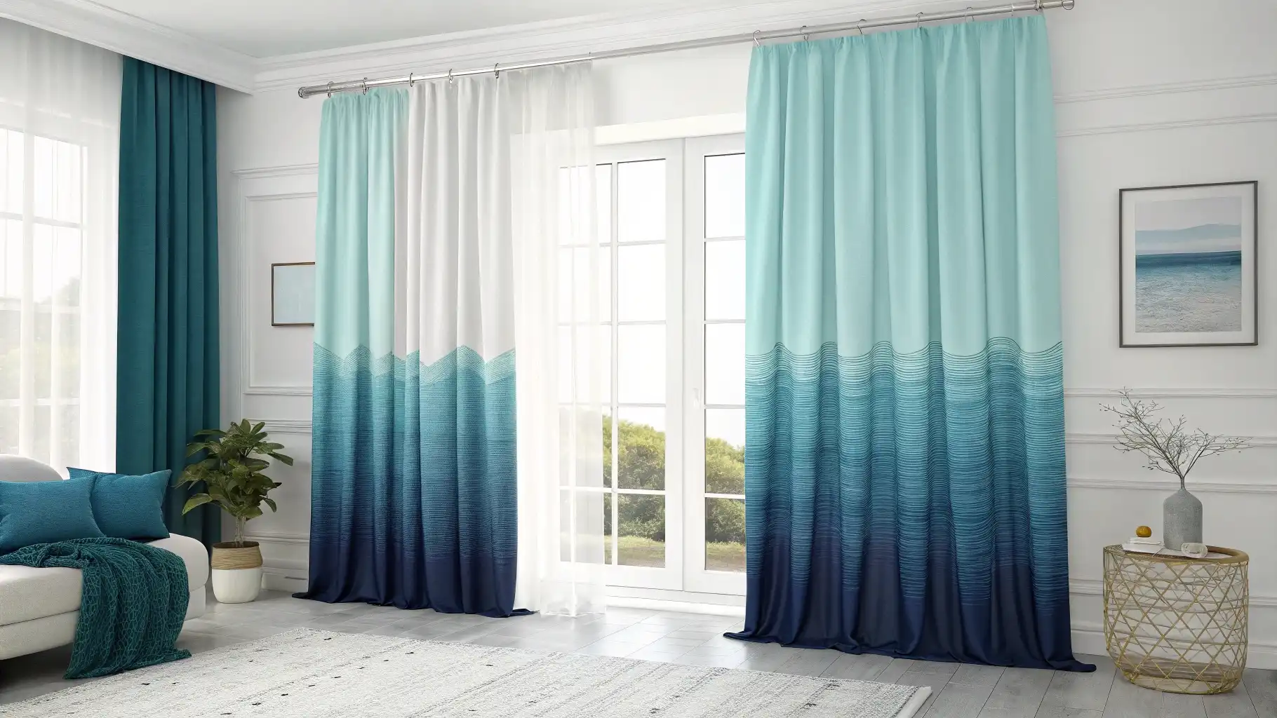 Gradient Ocean Wave Ombre Curtains