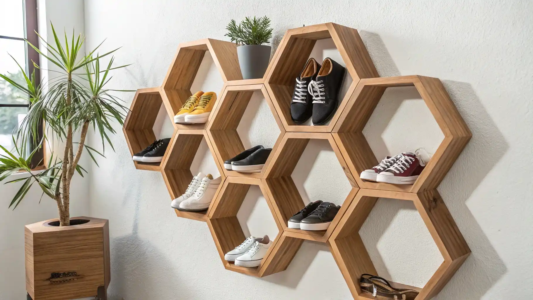 Hexagonal Wall-Mounted Shoe Display Shelves