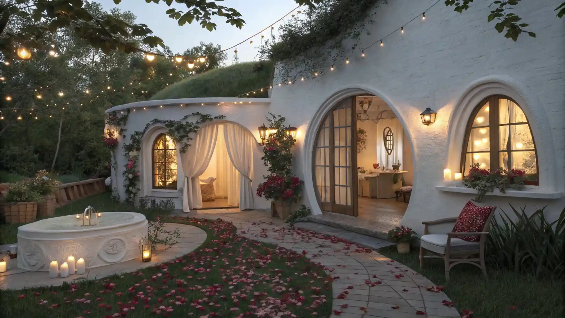 Hobbit-Inspired Earth-Sheltered White Cottage