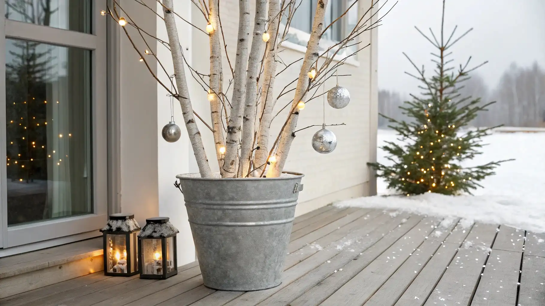 Illuminated Birch Branch Tree with Ornament Display