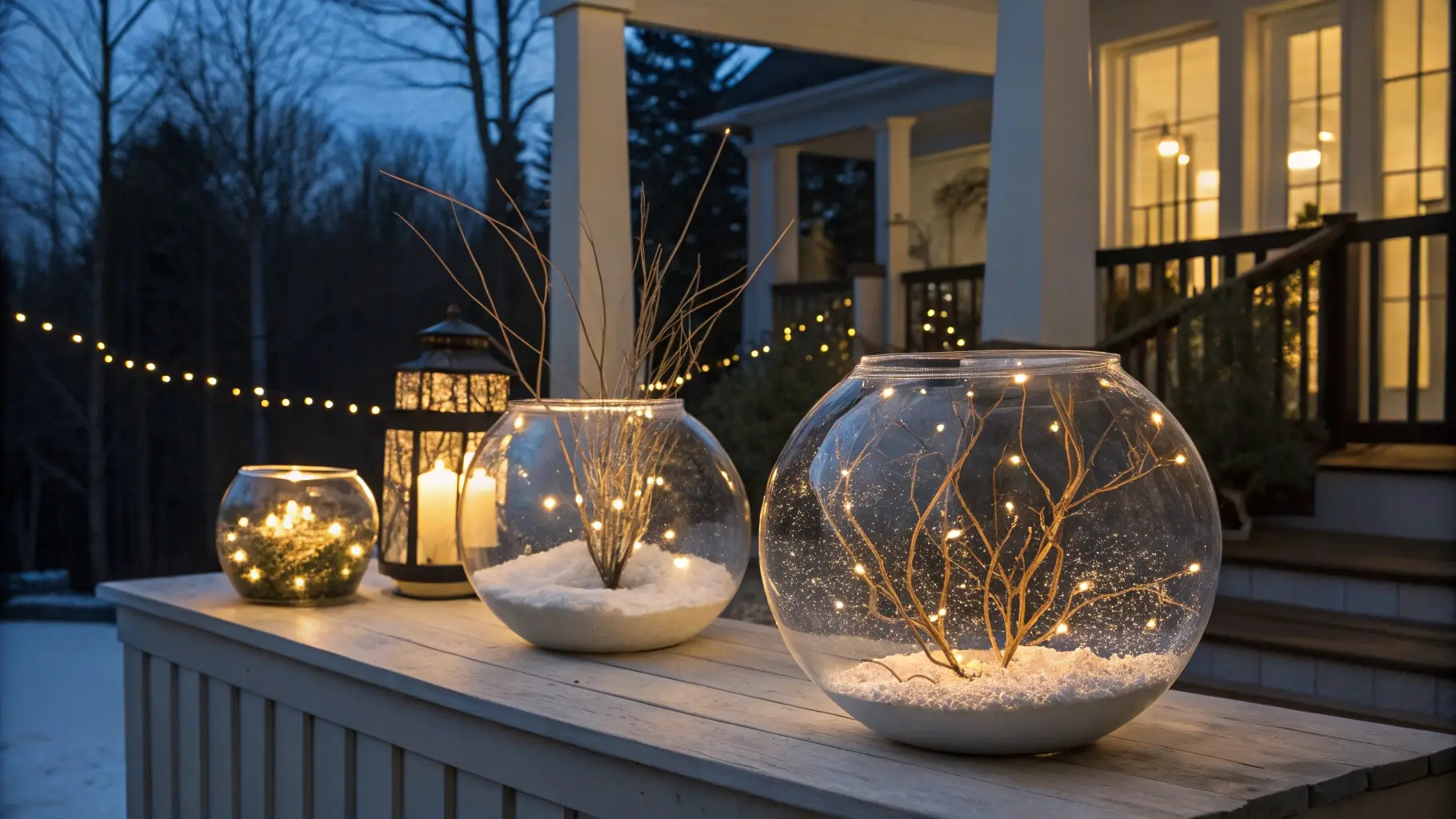 Illuminated Snow Globe Terrariums with Branch Displays