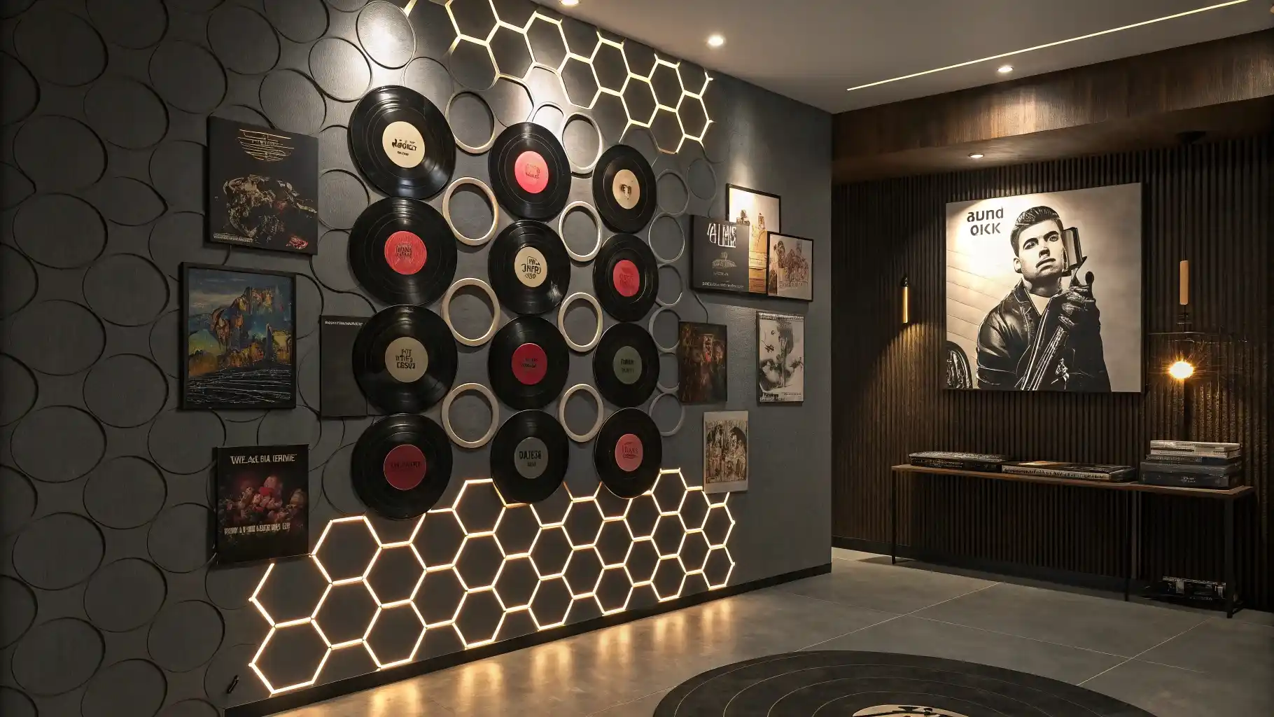 Illuminated Vinyl Record Gallery Wall
