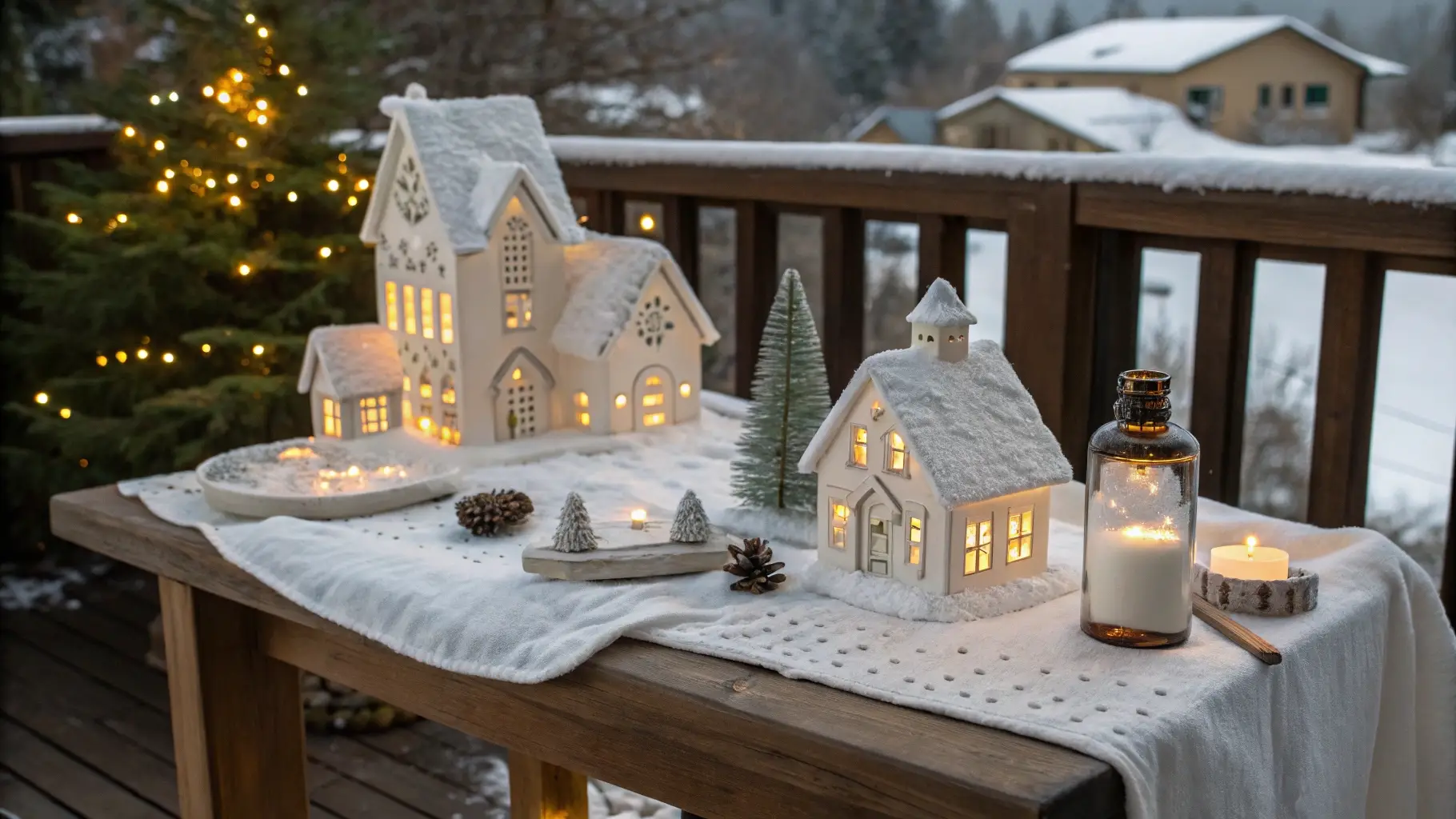 Illuminated Winter Village Tablescape Display