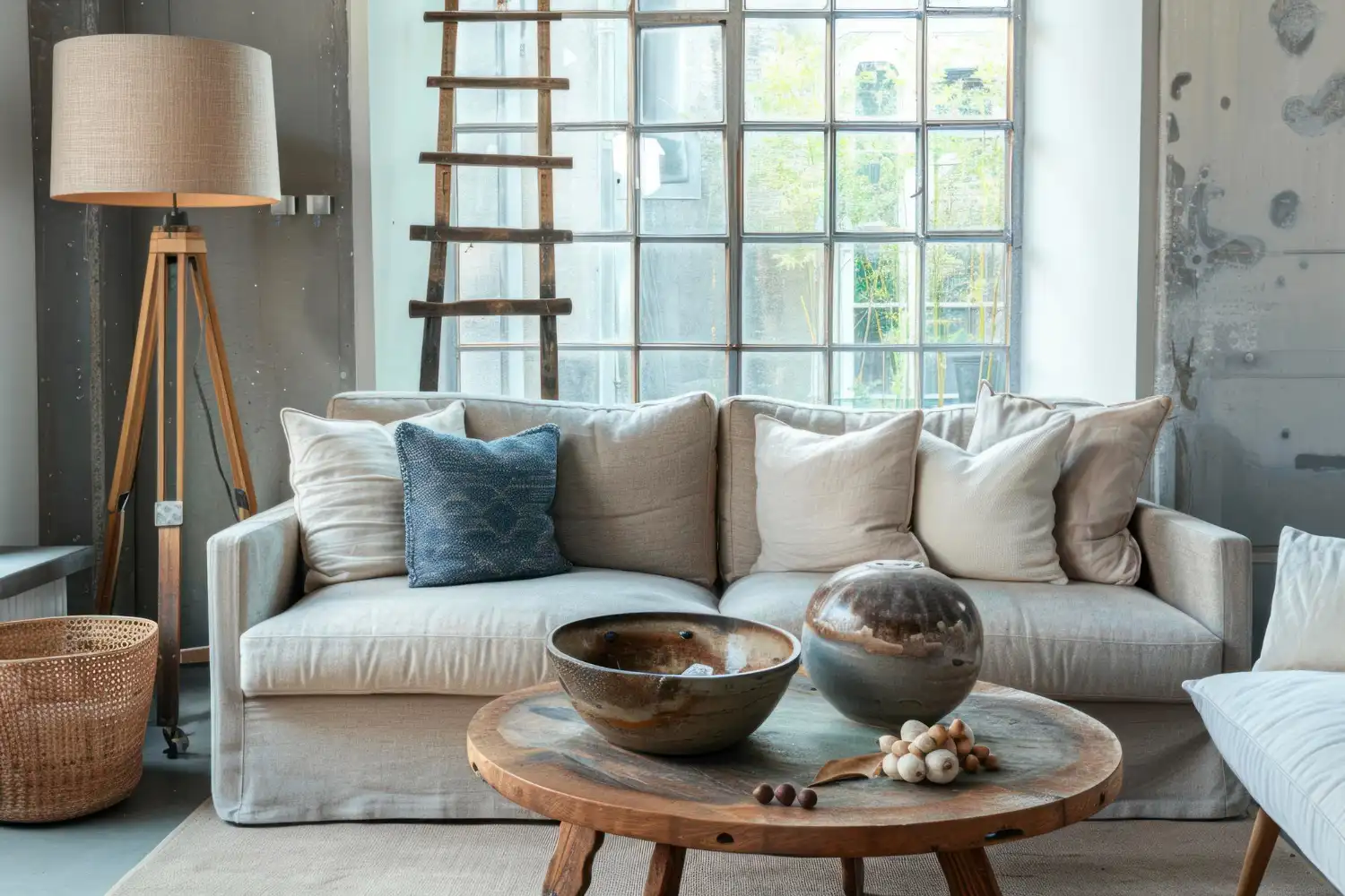 Cream Couch: Industrial Chic Comfort