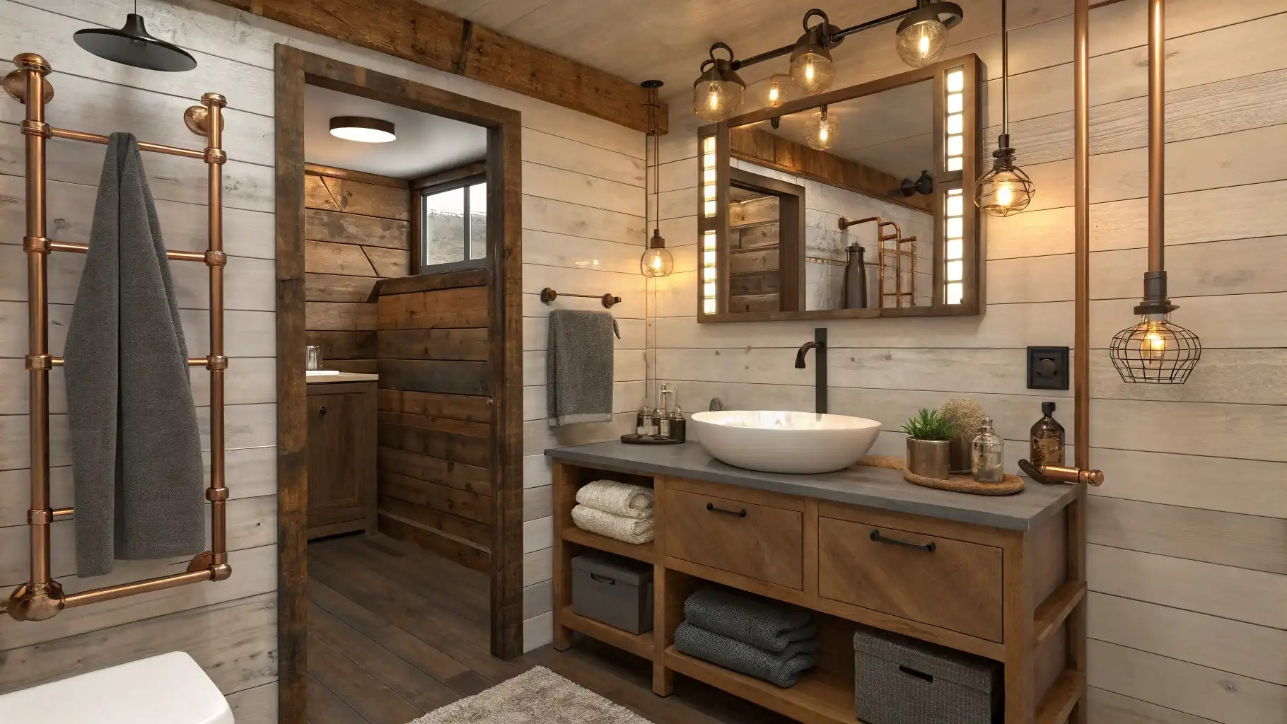 Industrial Copper Pipe Bathroom Design