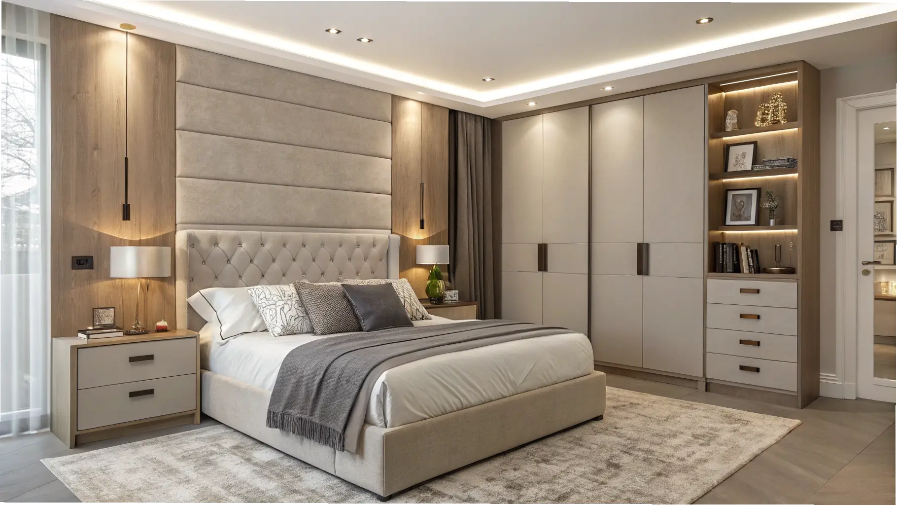 Integrated Built-In Wardrobe with Display Shelves