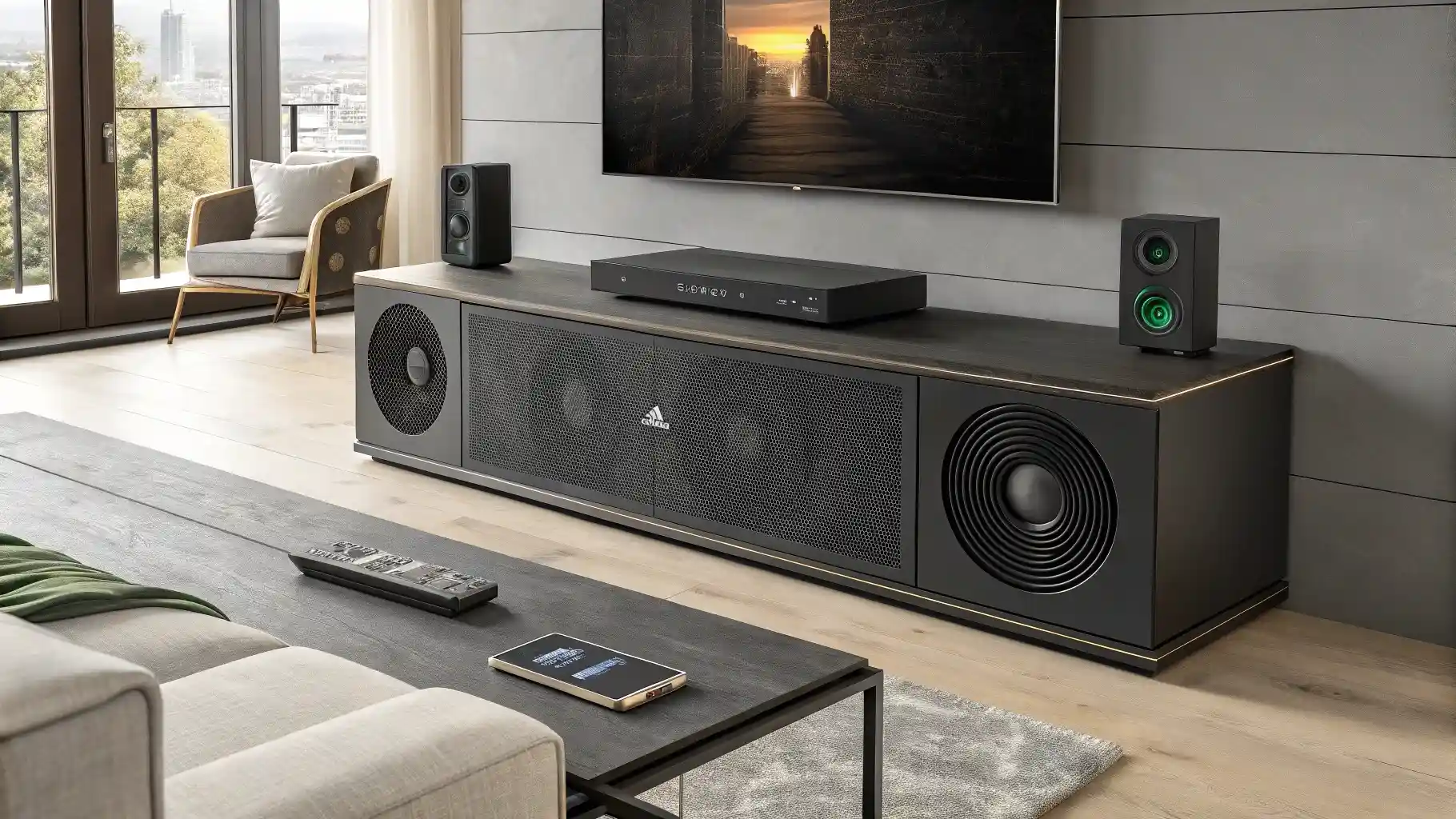 Integrated Soundbar Console with Built-In Audio System