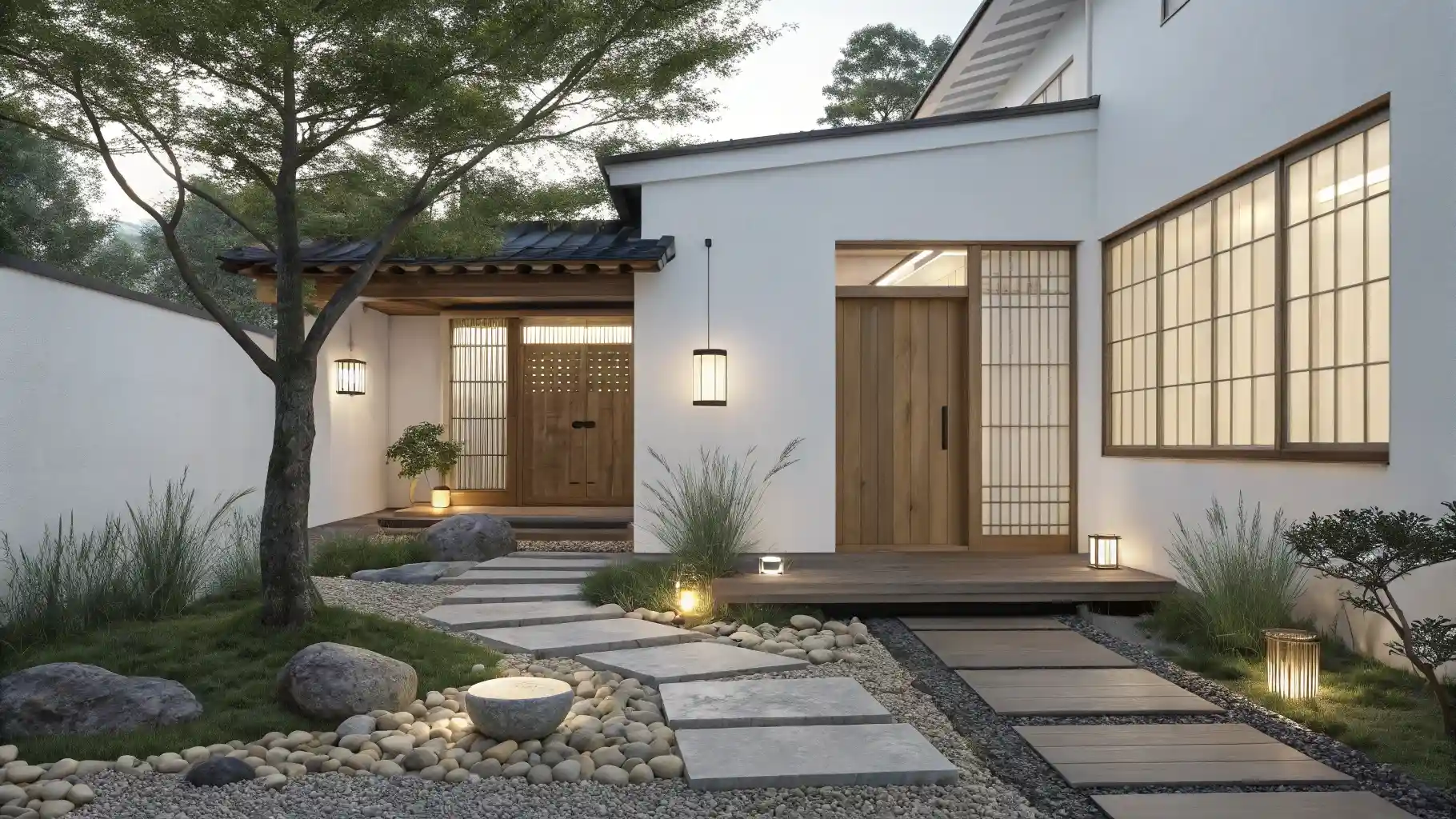 Japanese-Inspired Zen White Cottage with Shoji Screens