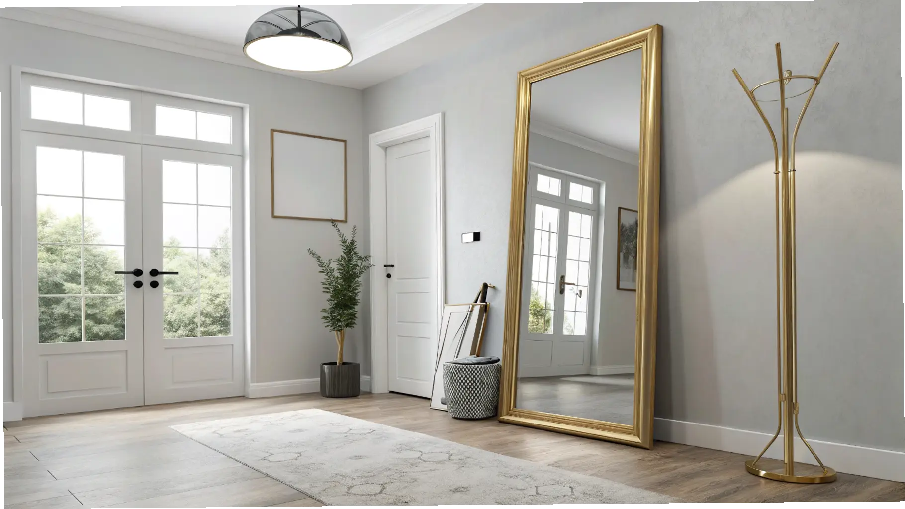 Light and Airy Entry with Statement Mirror