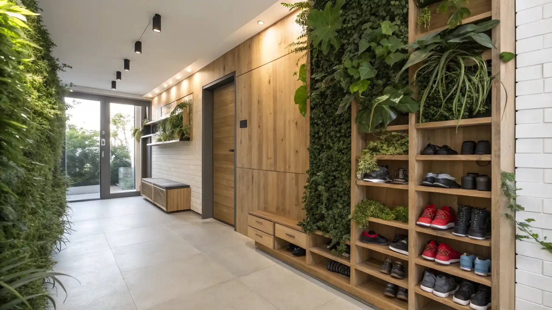 Living Wall Shoe Storage with Integrated Greenery