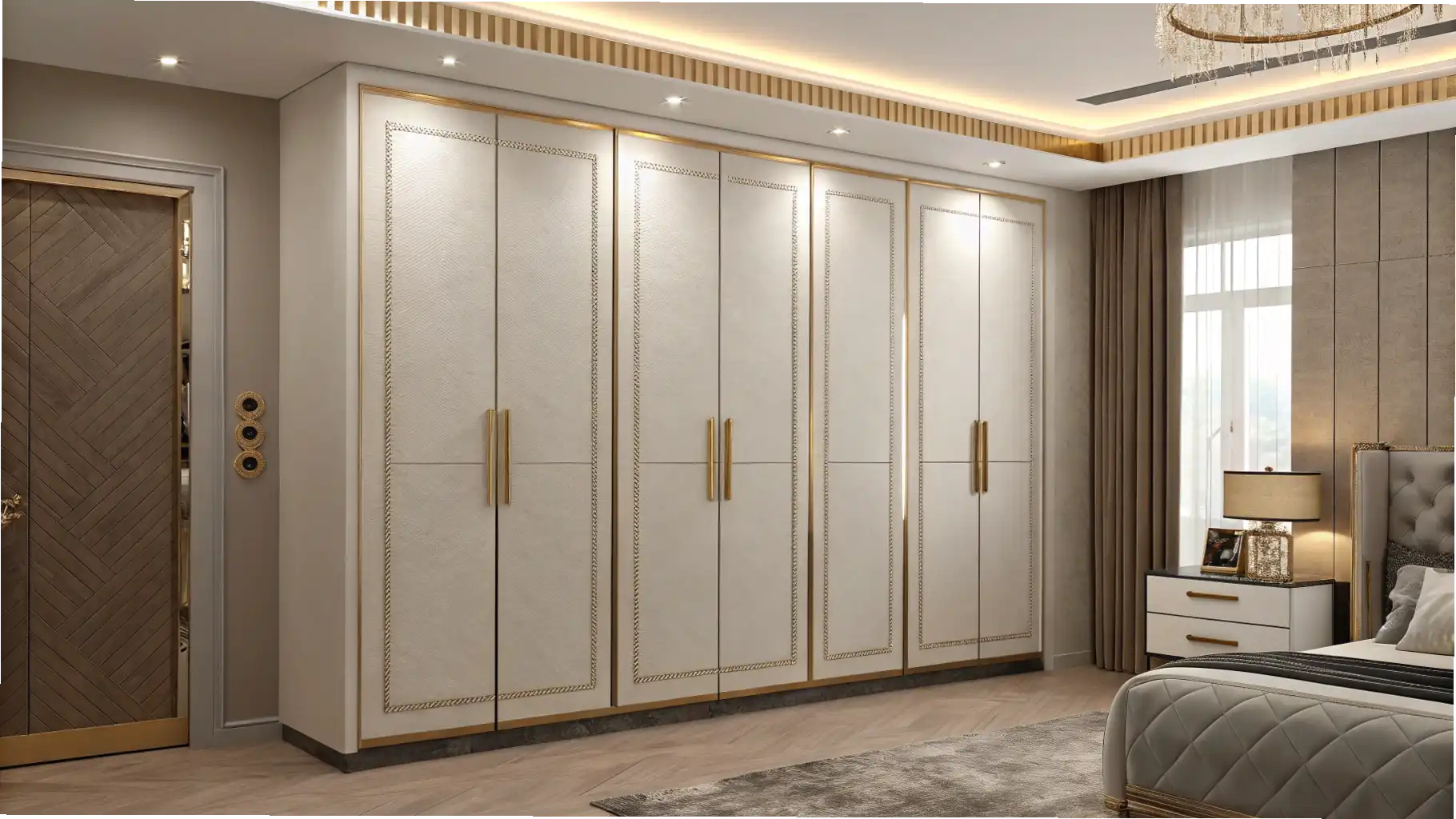 Luxurious Gold-Accented Built-In Wardrobe