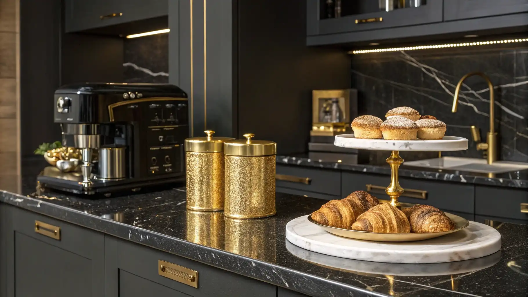 Luxurious Gold and Marble Pastry Station