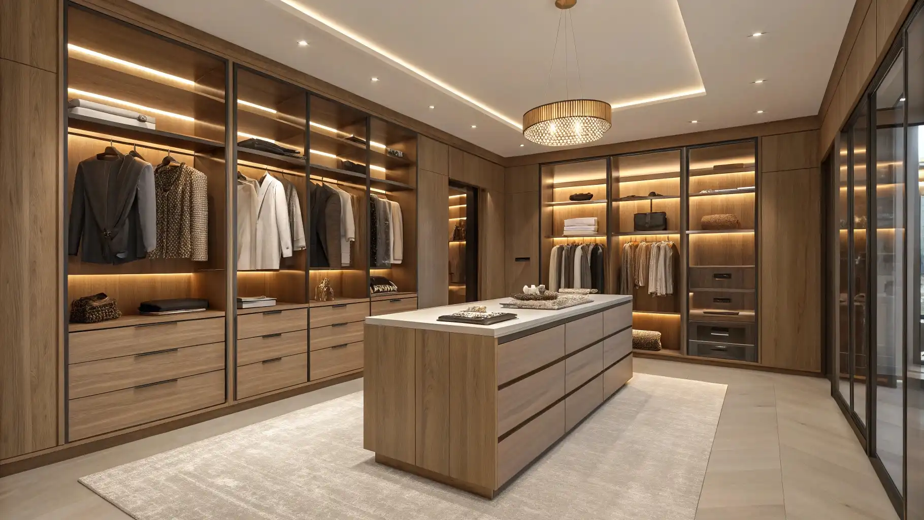 Luxury Walk-In Closet with Integrated LED Lighting