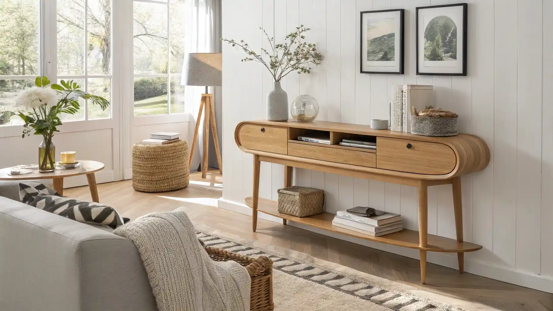 Mid-Century Modern Oval Console with Tapered Legs