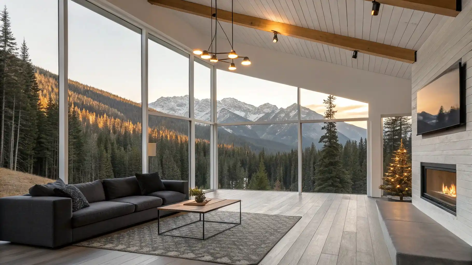 Minimalist Great Room with Floor-to-Ceiling Windows
