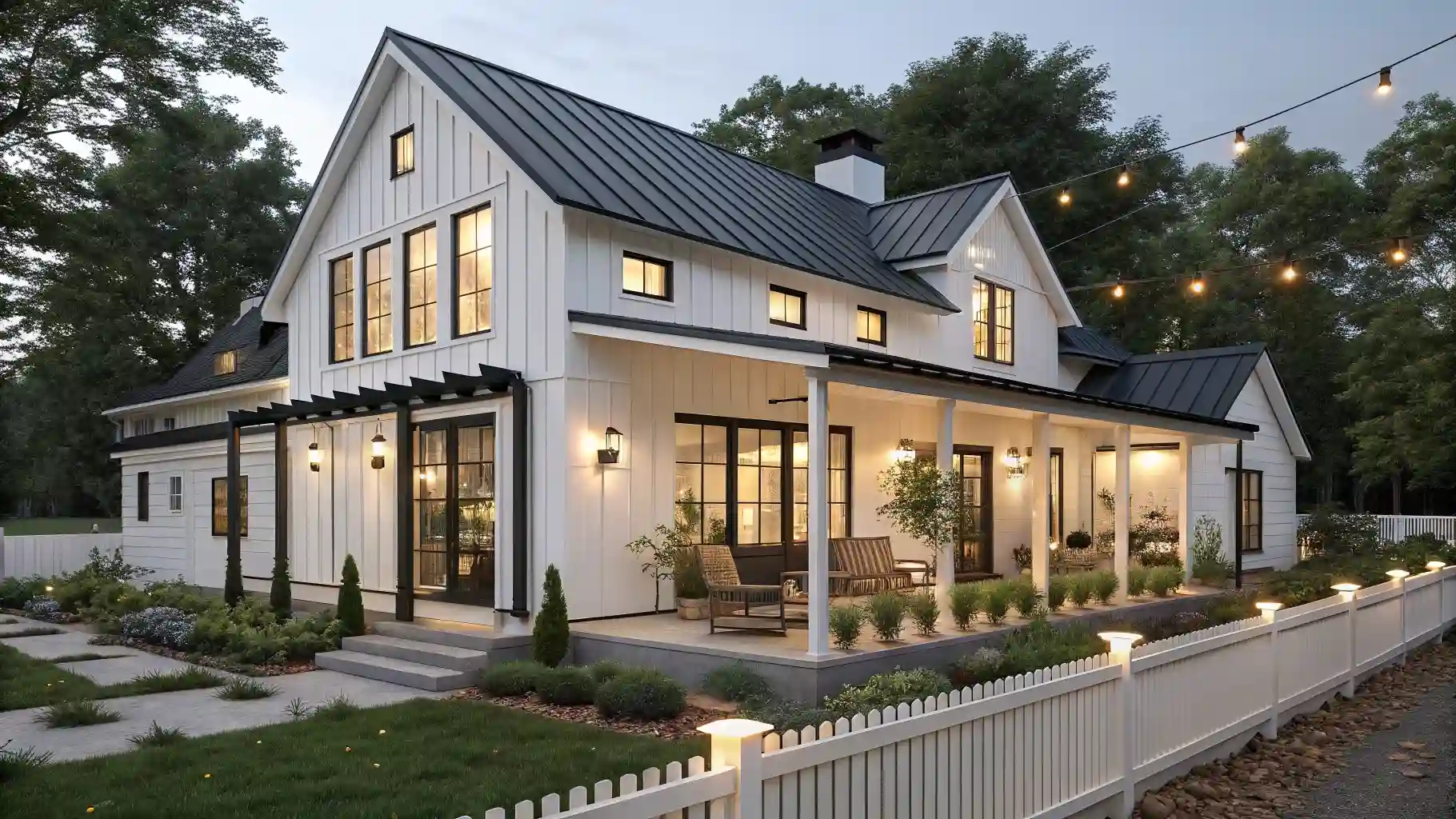 Modern Farmhouse White Cottage with Board and Batten Siding