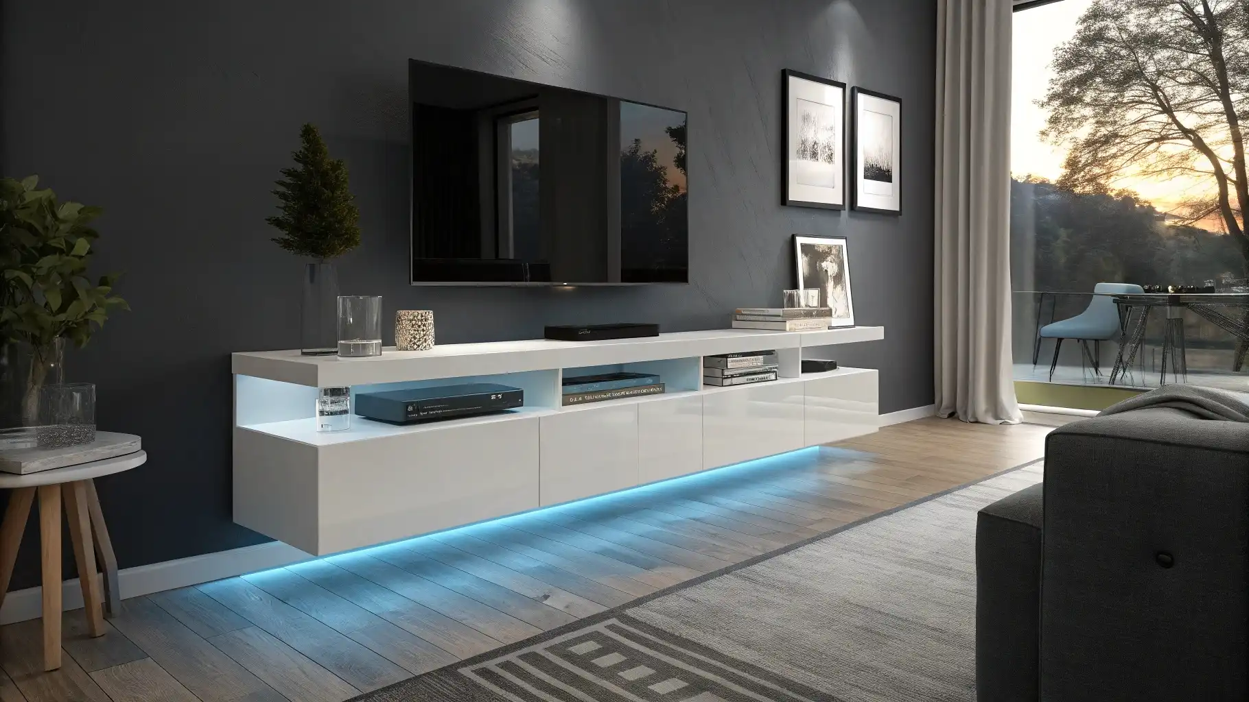 Modern Floating Media Console with LED Accent Lighting