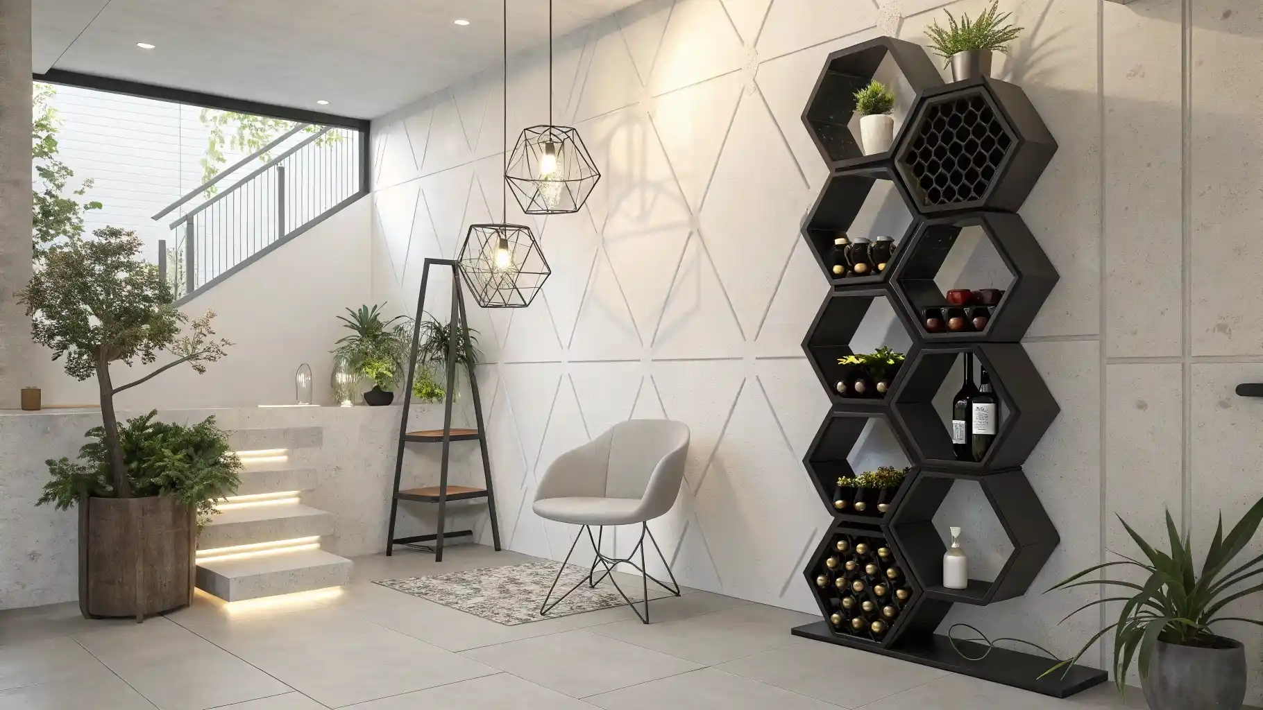 Modern Hexagonal Wine Wall Display