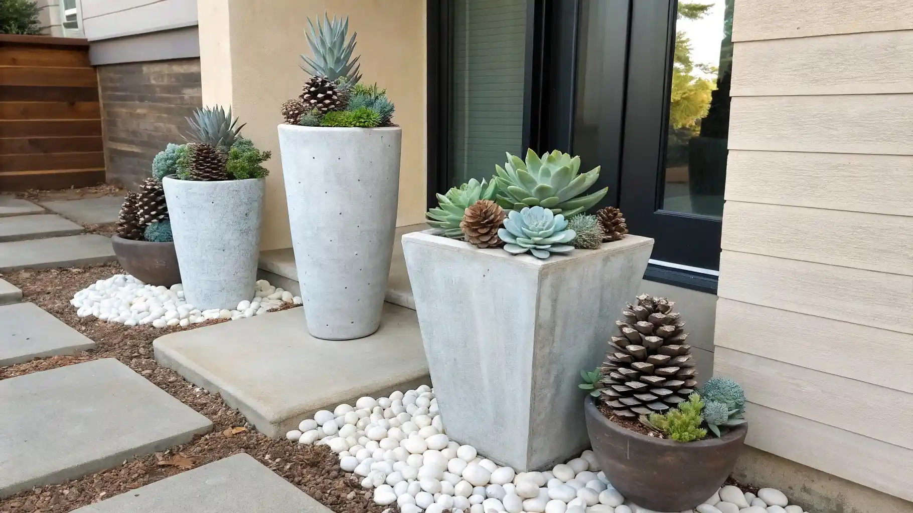 Modern Succulent and Pinecone Container Garden