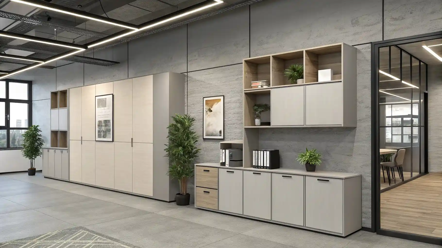 Modular Office Console System with Vertical Storage Components