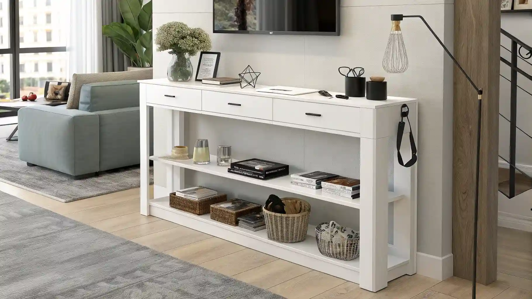 Multi-Level Console Table with Open Shelving Storage