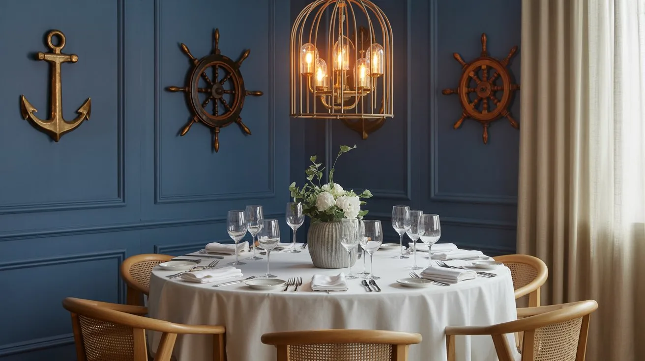 Nautical Brass Cage Chandelier Setup