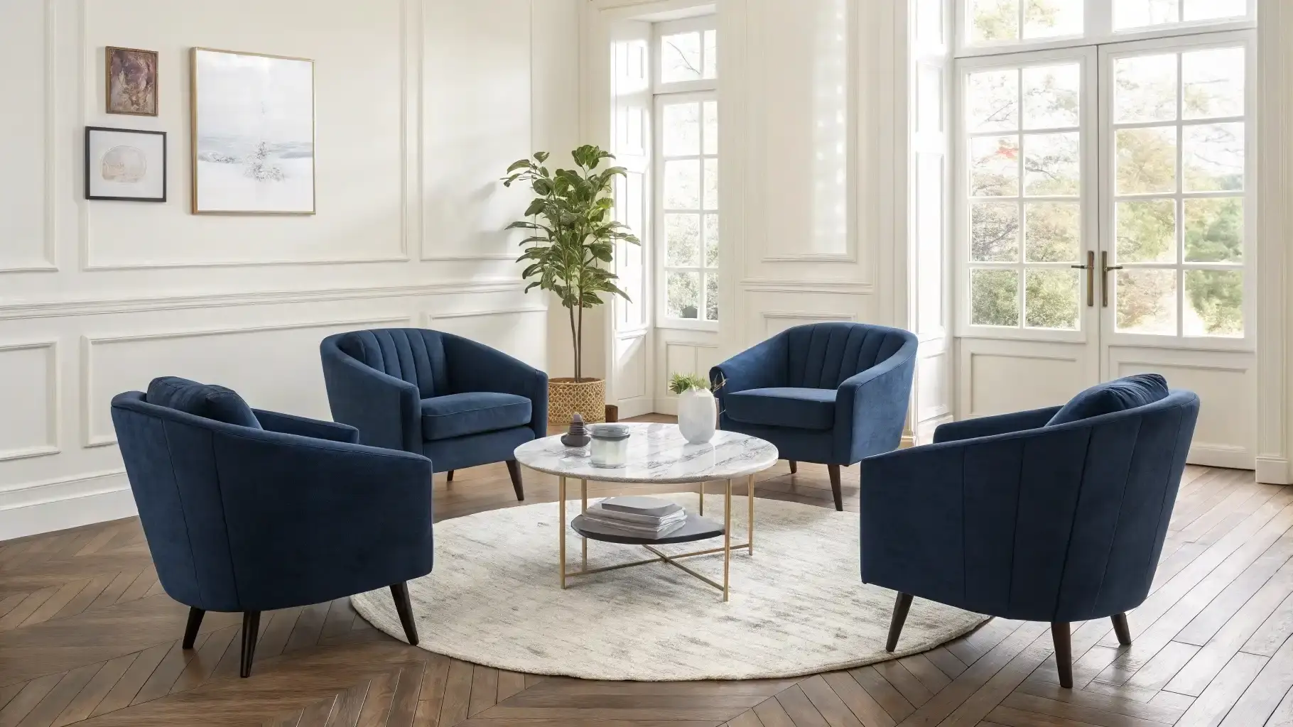 Navy Velvet Circular Conversation Setup