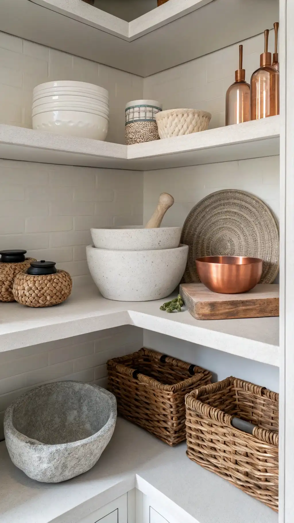 Organic Multi-Material Corner Shelf Display