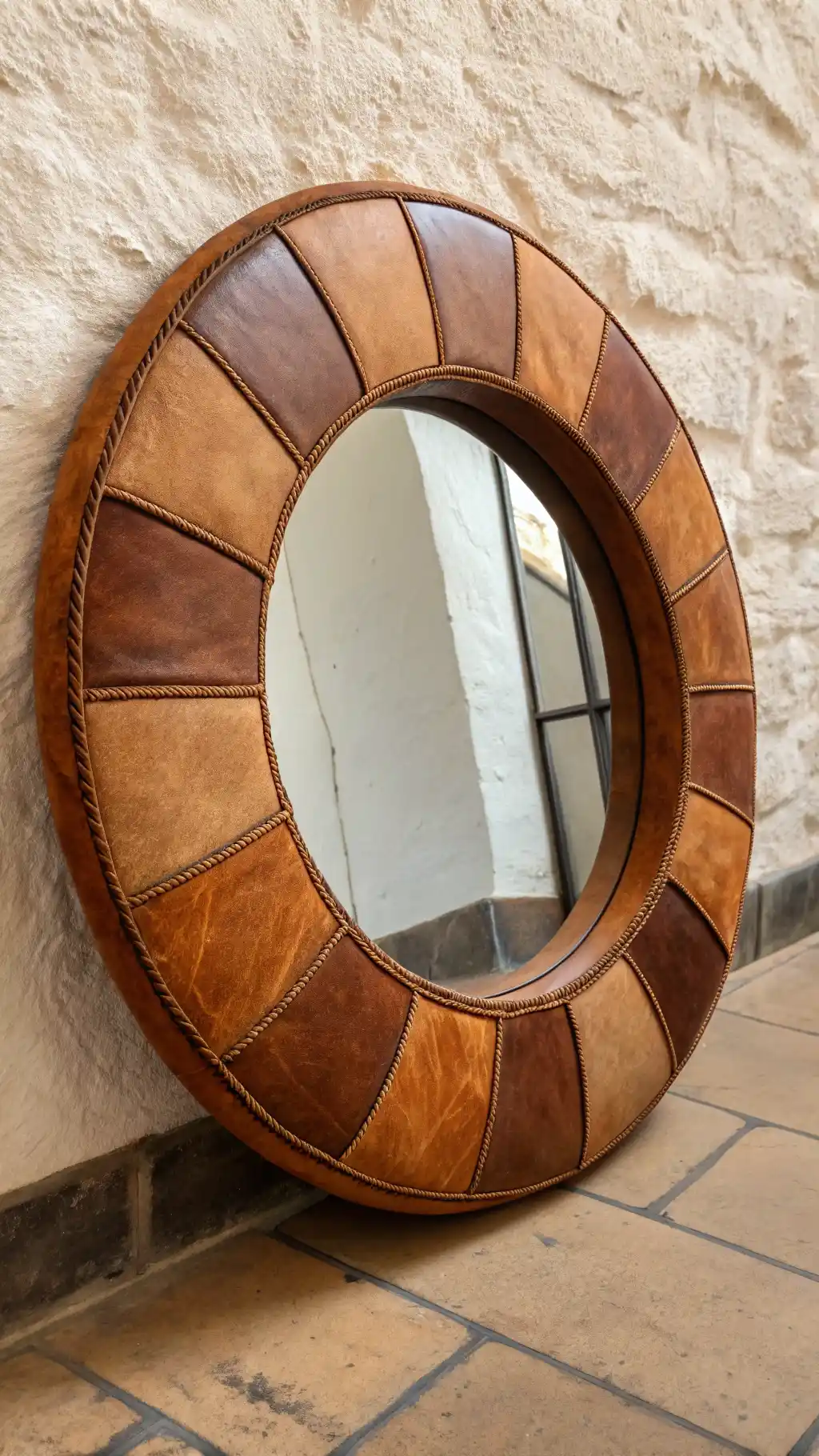 Patched Leather Earthy Mirror