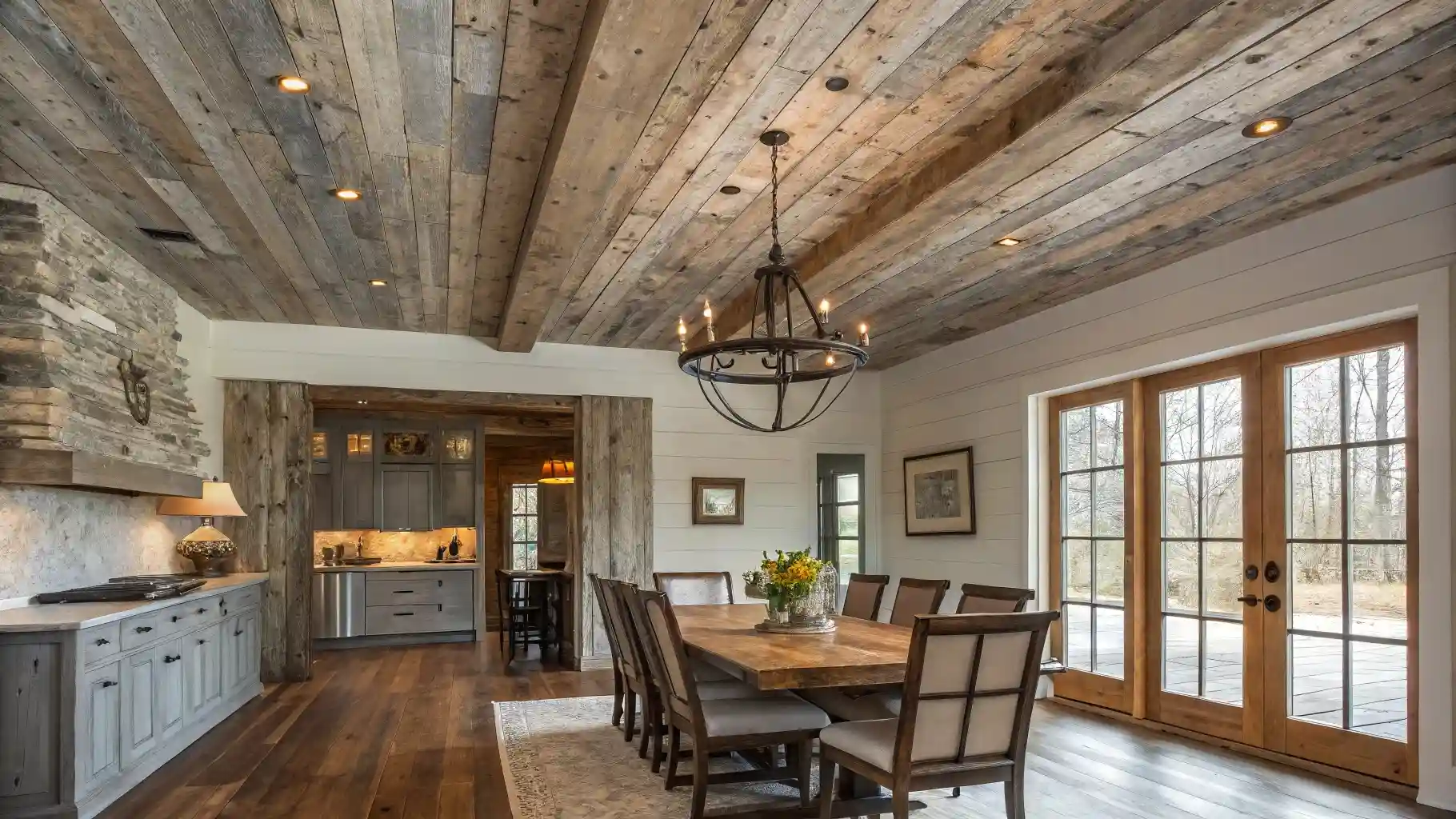 Reclaimed Wood Plank Ceiling
