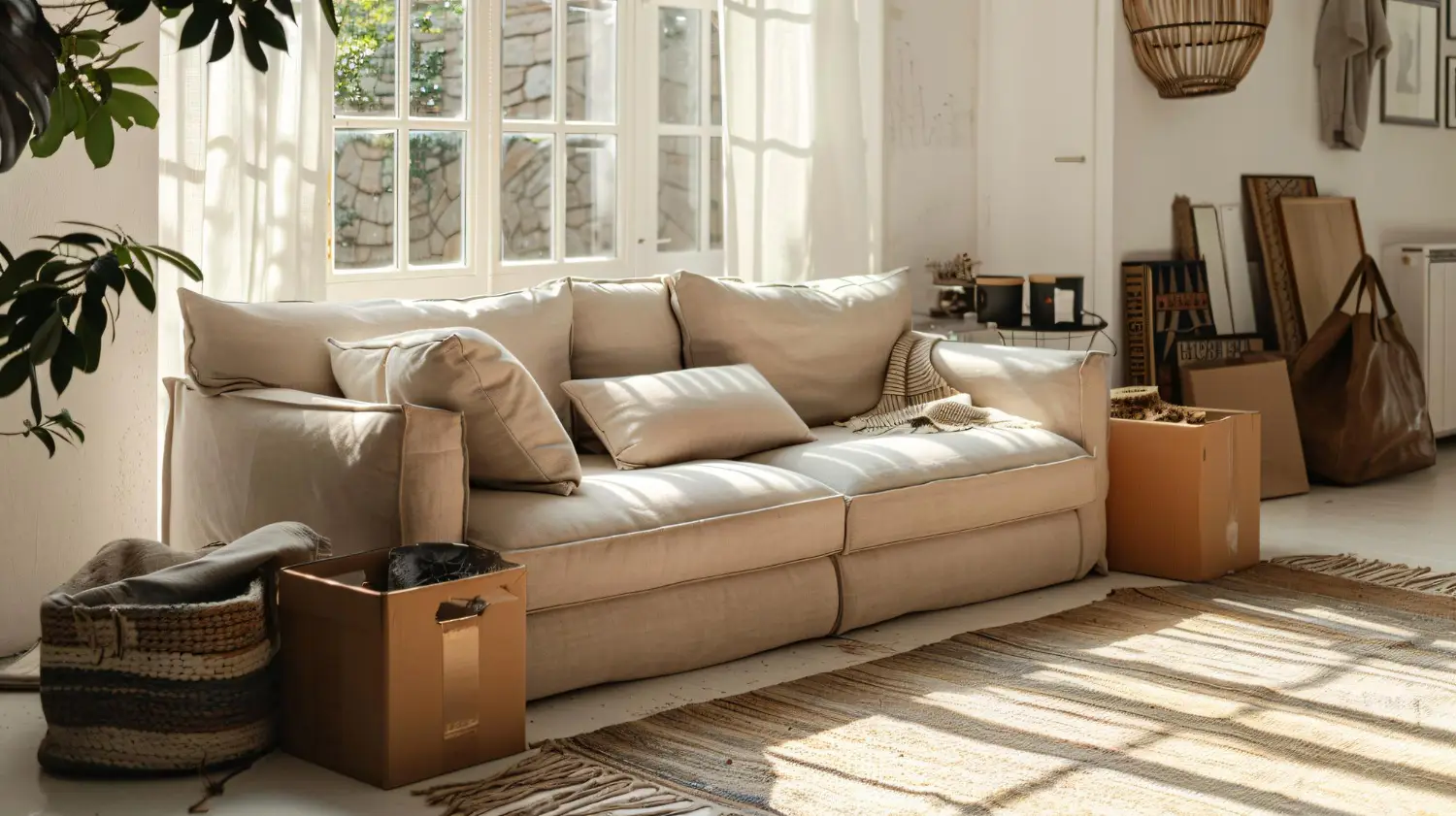 Sunny Relaxation on a Cream Couch