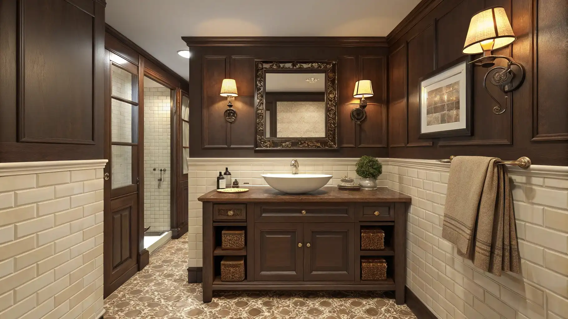 Rich Chocolate Brown with Cream Wainscoting