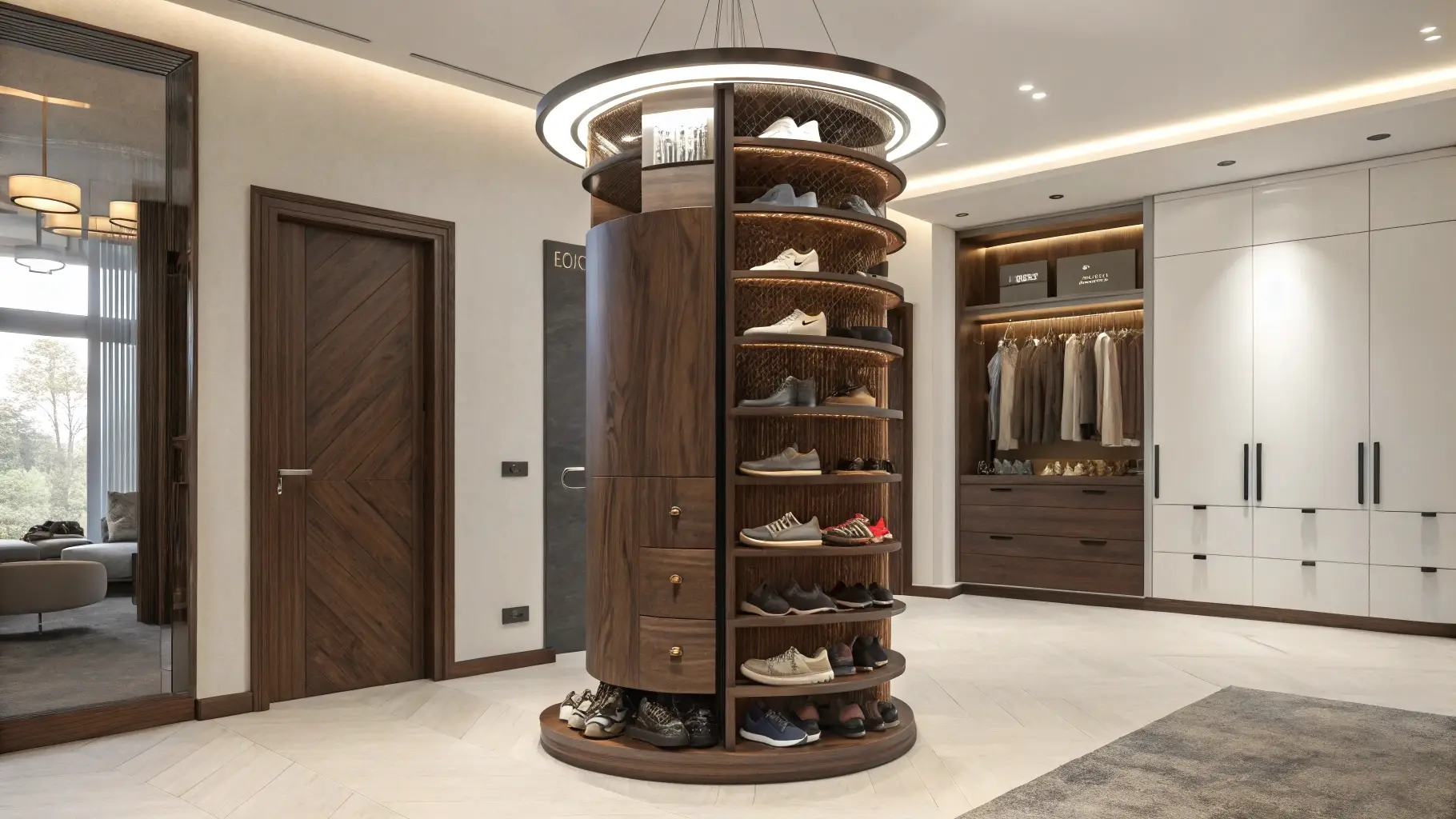 Rotating Cylindrical Shoe Tower with Luxury Display