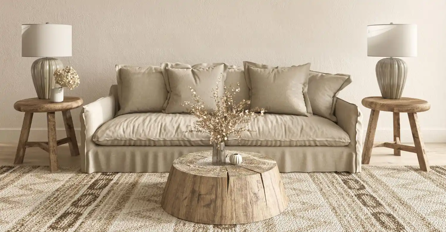 Rustic Charm with a Cream Couch