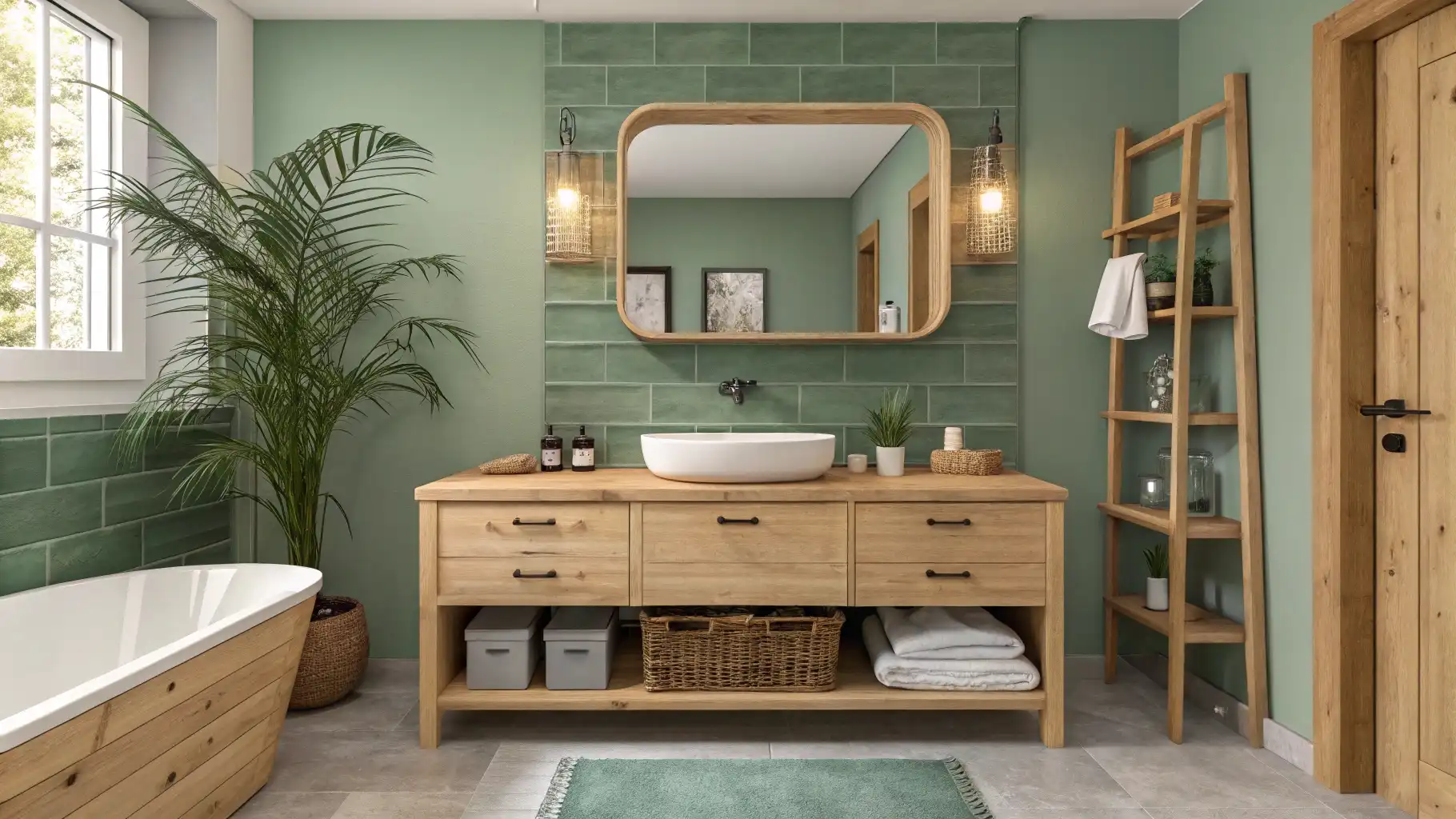 Sage Green Serenity with Natural Wood Elements