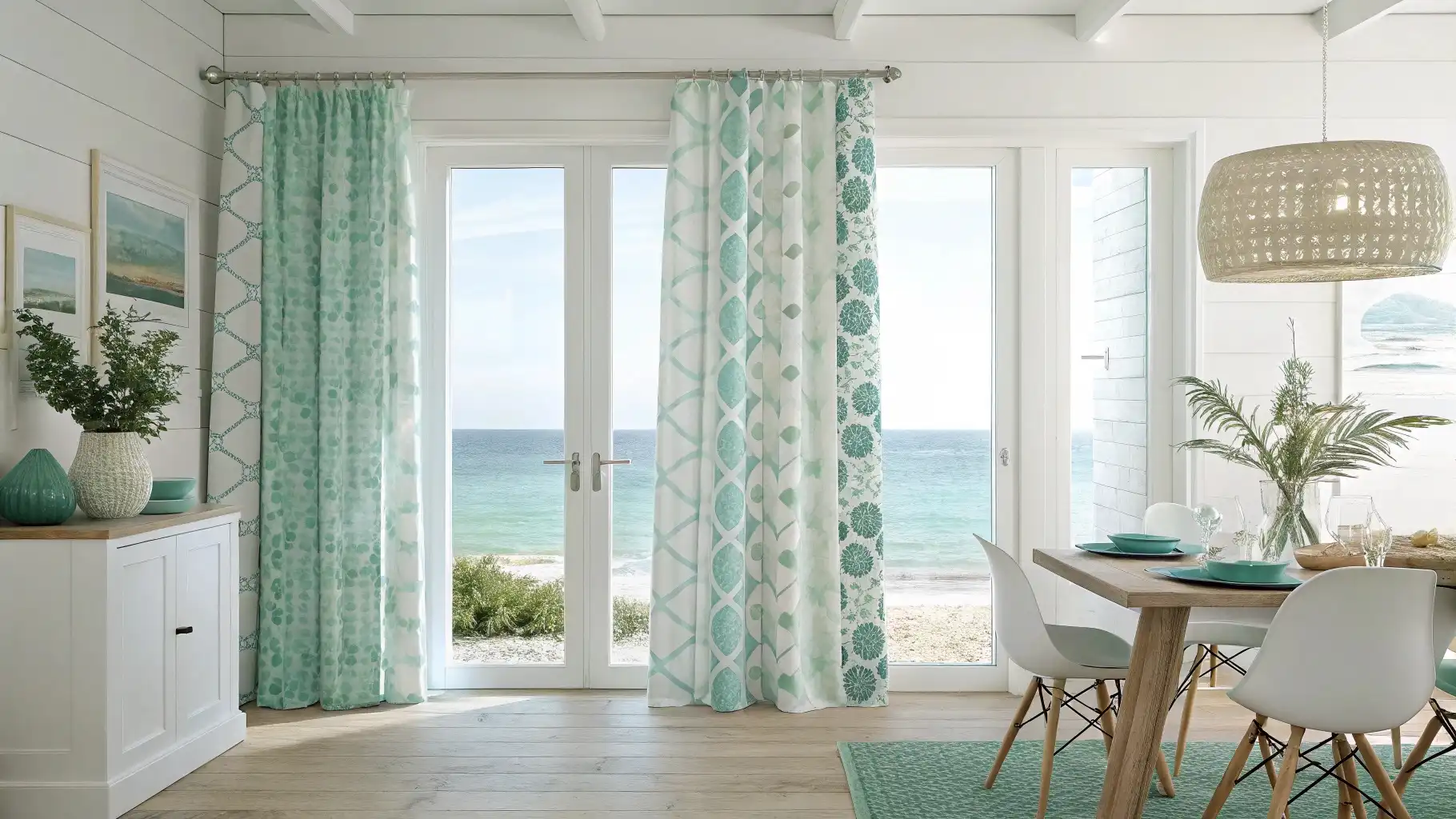 Seafoam Geometric Mix-and-Match Curtains