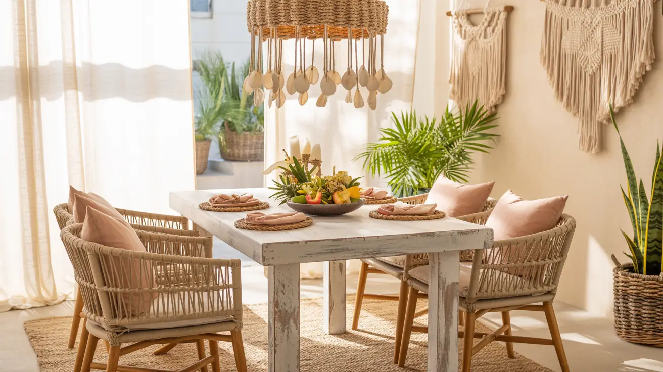 Seagrass Shell Drop Chandelier Dining Space