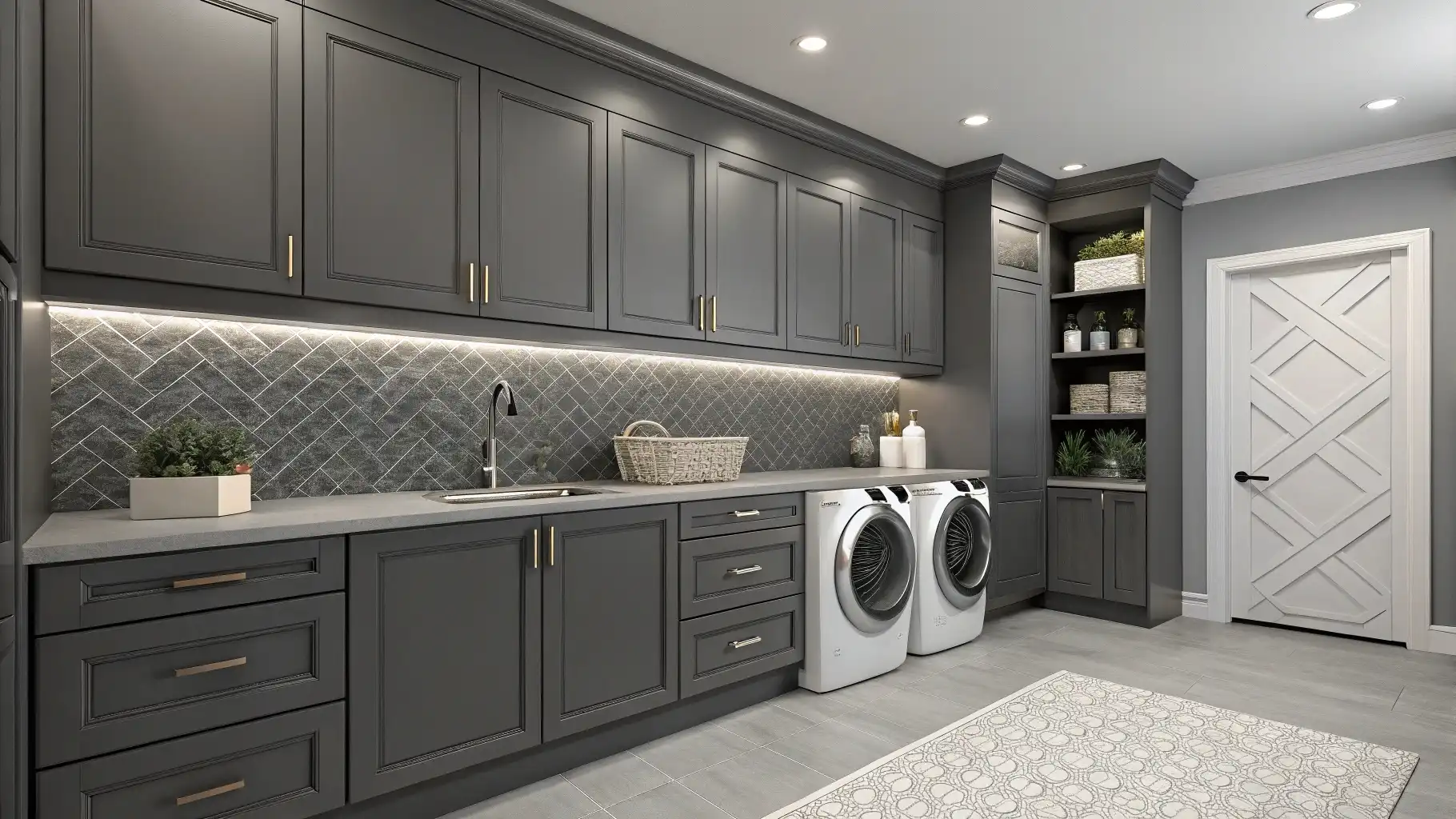 Sleek Monochromatic Laundry Zone