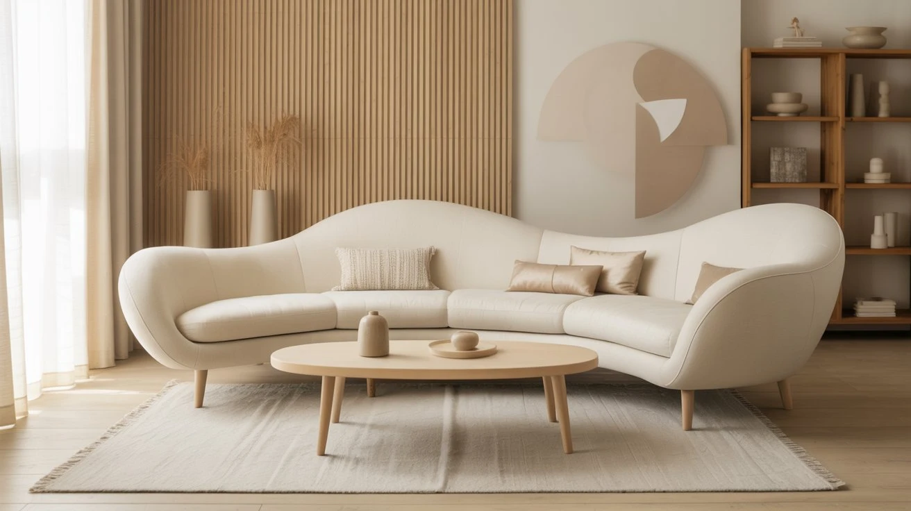 Soft Serenity Curved Linen Sofa