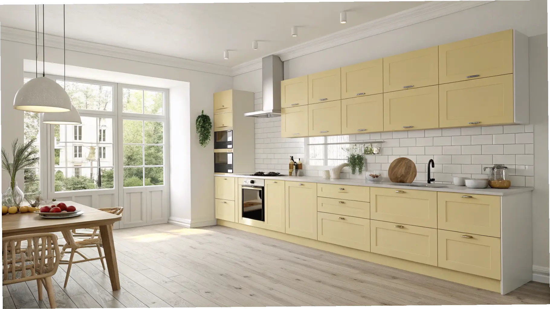 Soft Sunshine: Pale Yellow Cabinets in a Bright Space