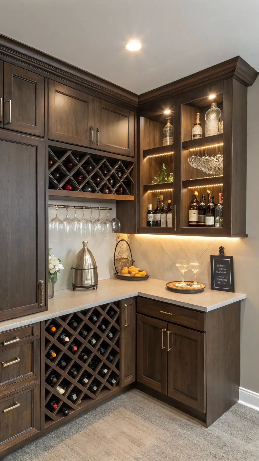 Sophisticated Corner Wine Bar Storage
