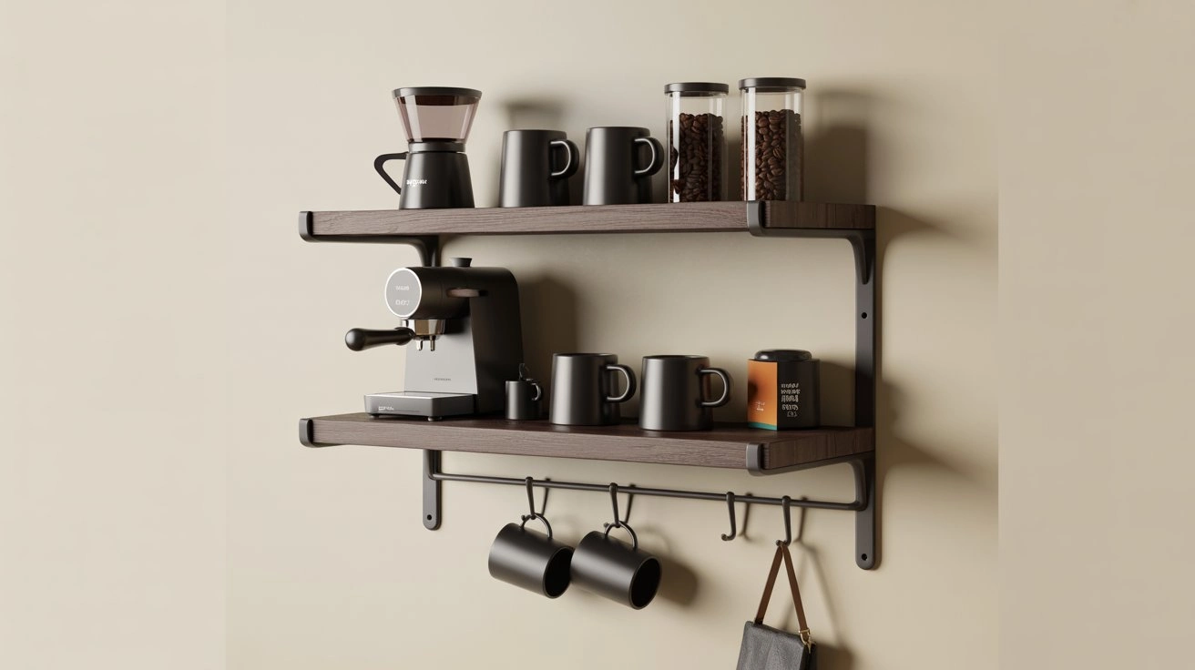 Space-Saving Shelf Coffee Station