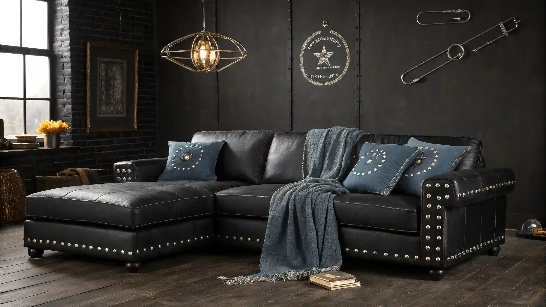 Studded Leather Sectional Centerpiece