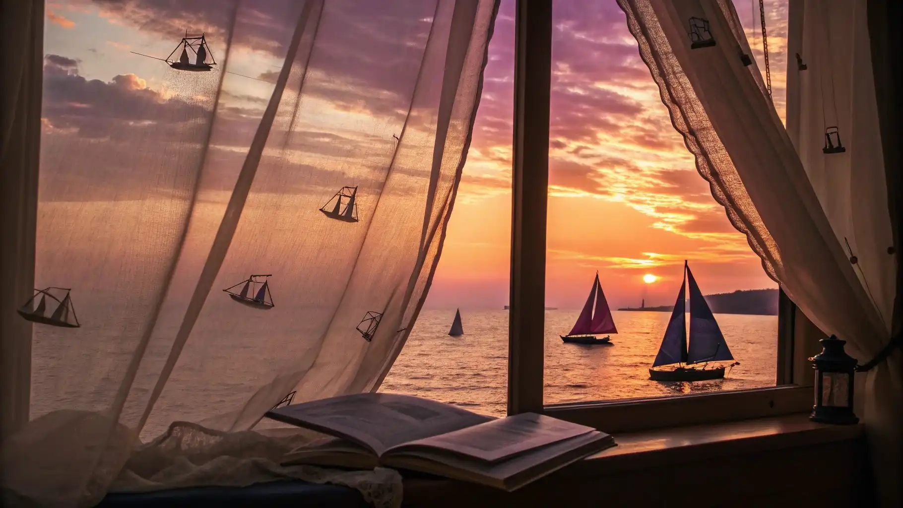 Sunset Sailing Fleet Sheer Curtains