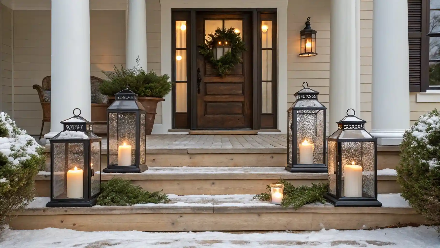 Symmetrical Lantern Steps with Candlelight Glow