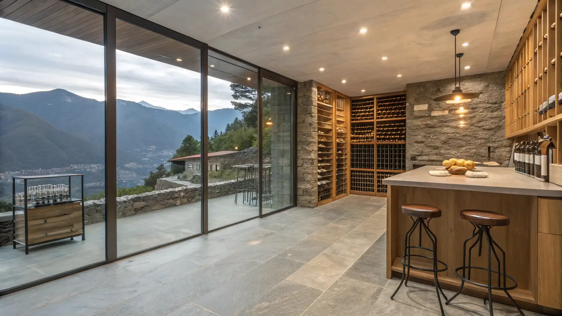 Temperature-Controlled Wine Cellar with Alpine Views