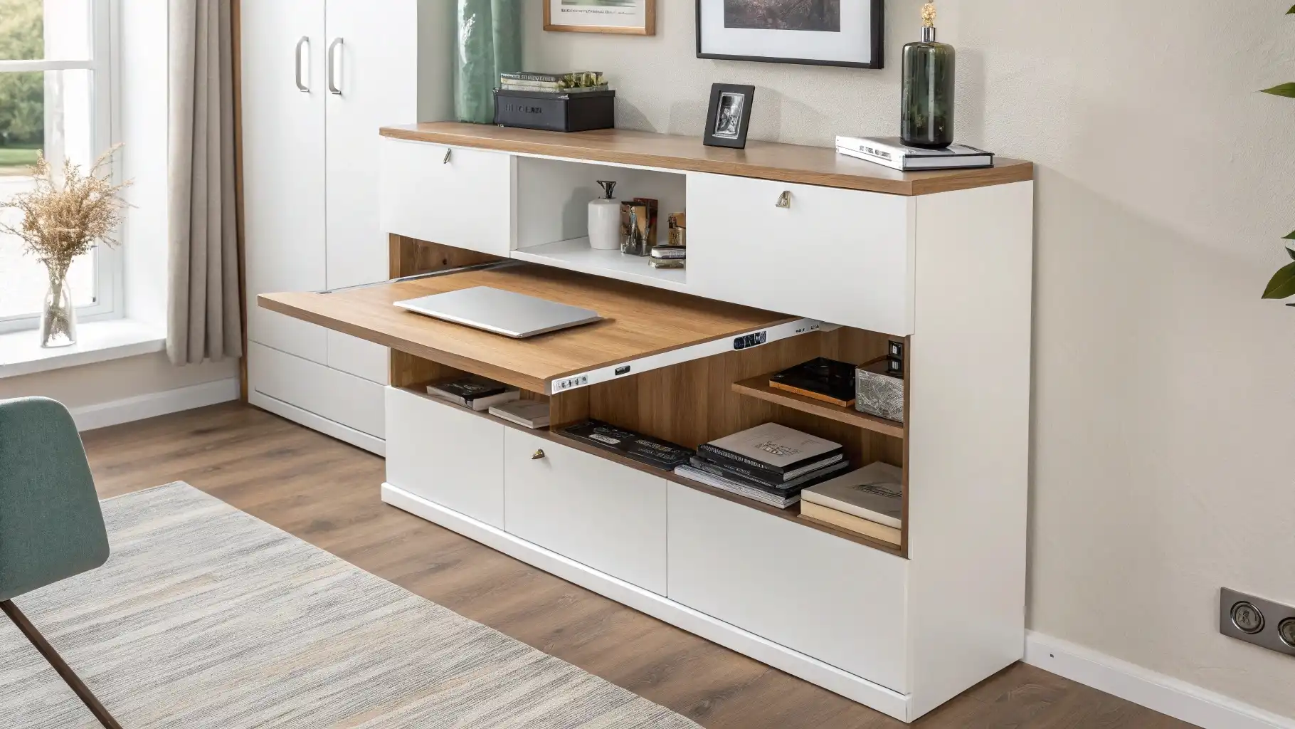 Transformable Console with Pull-Out Desk Extension